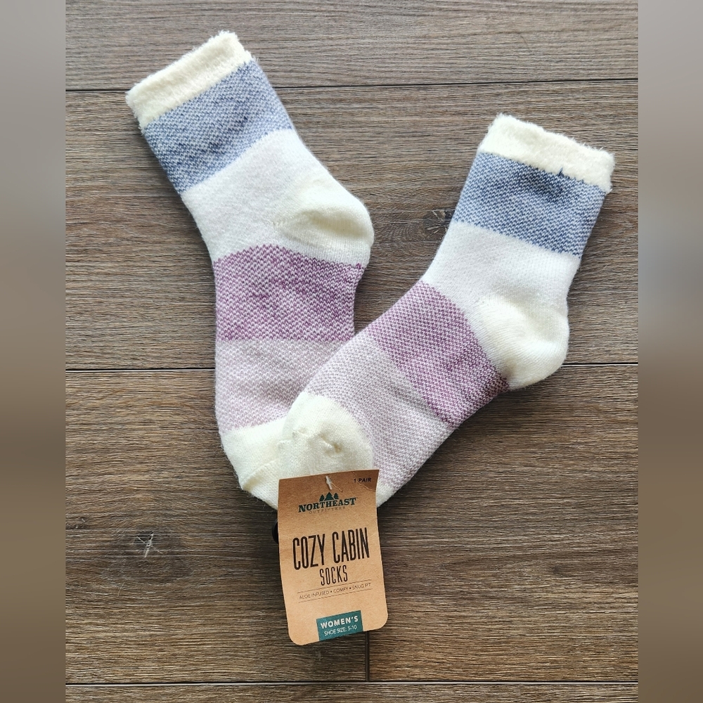 Cozy Cabin Socks - Cream, Gray, and Pink